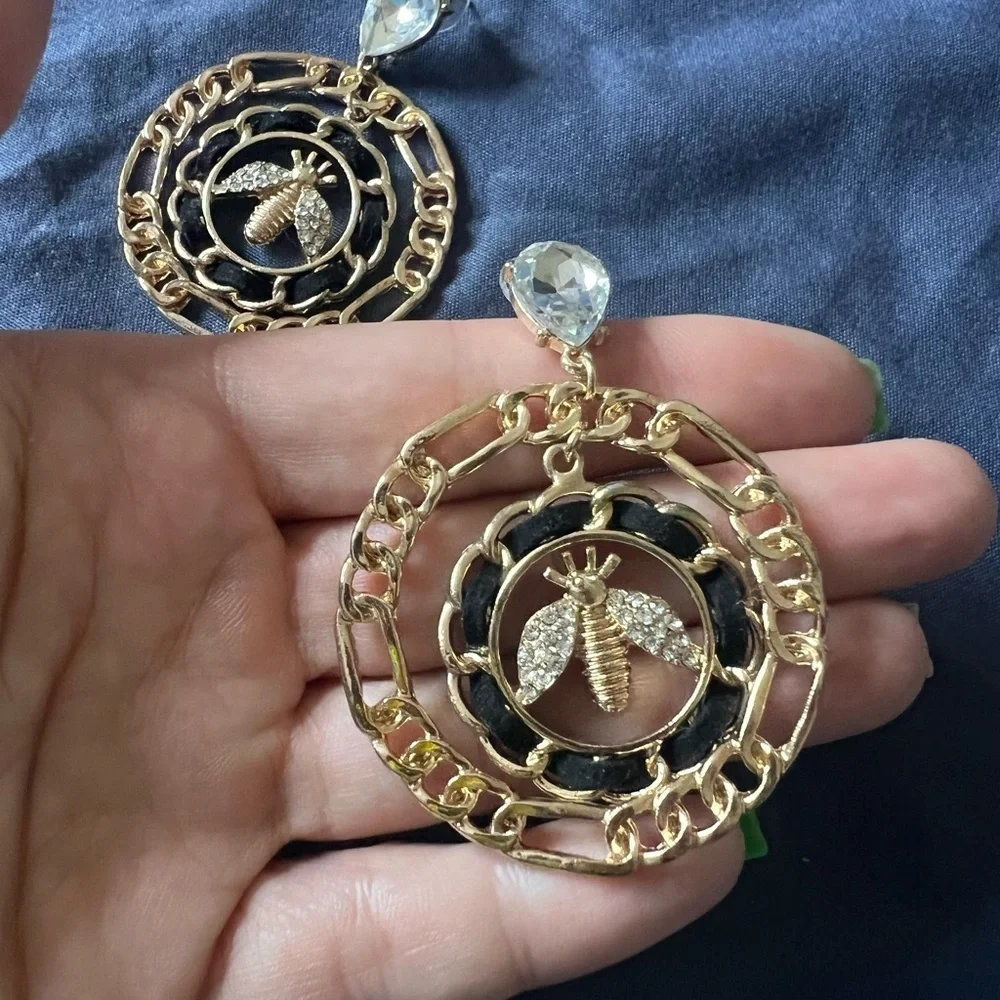 Gold Bee Motif Earrings